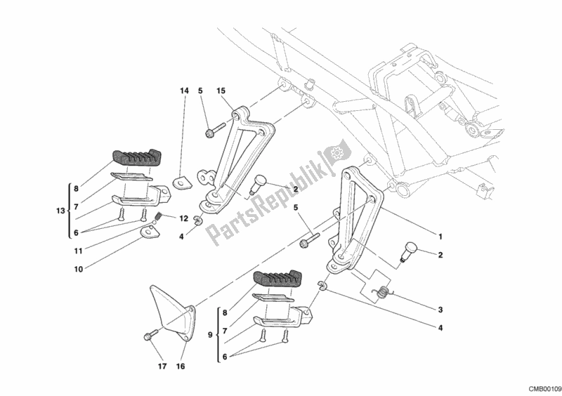 Tutte le parti per il Poggiapiedi, Giusto del Ducati Sport ST3 USA 1000 2005
